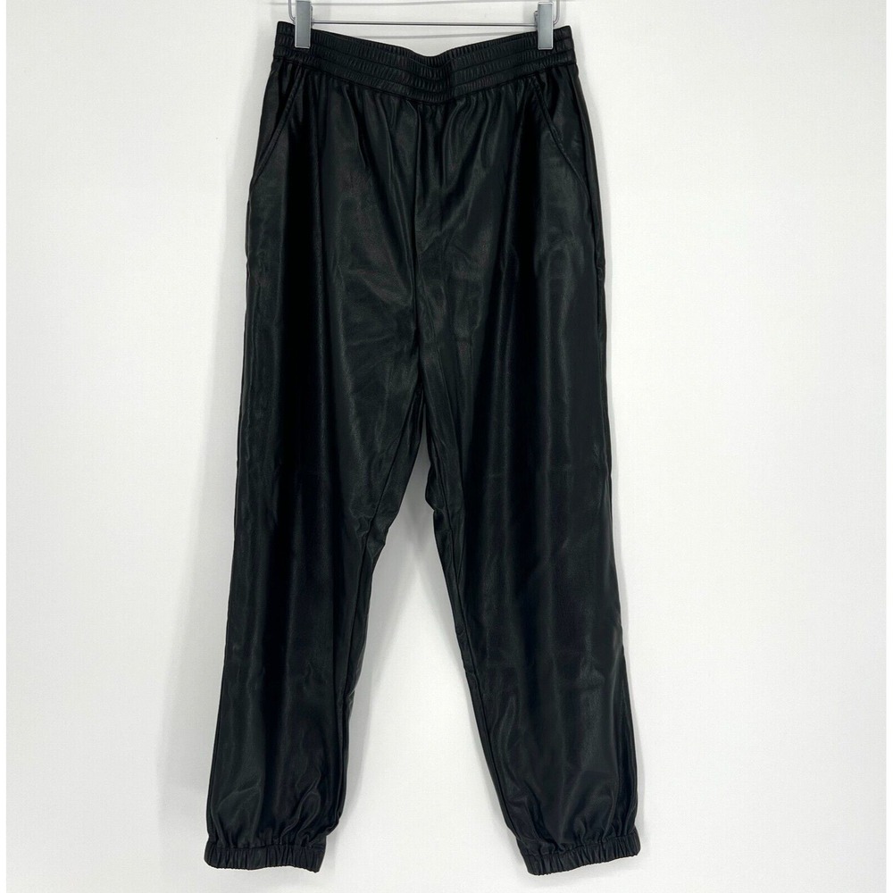 Johnny Was Jogger Pants Womens L Black Faux Leather Silk Lined Pants Boho